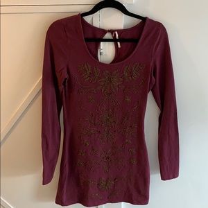 Free People | Plum Wine Cotton Dress, Gold Florals